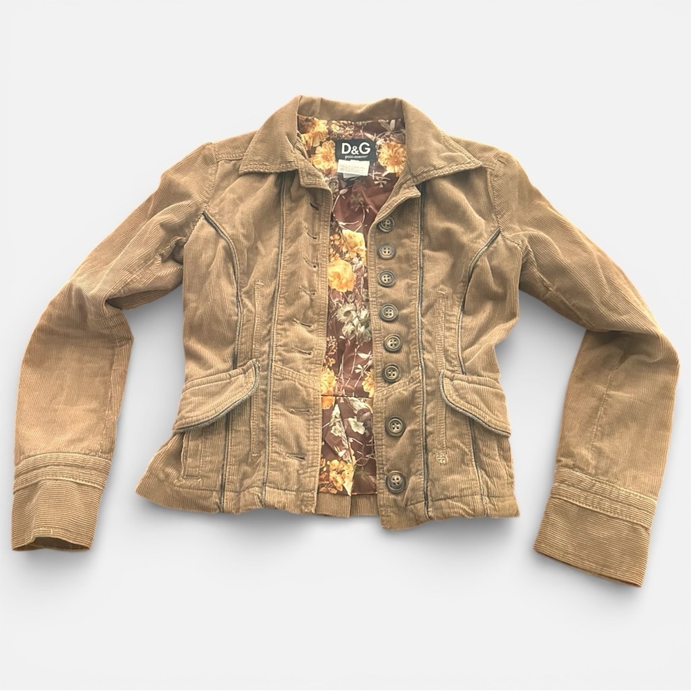 D&G Dolce & Gabbana Women's Brown Corduroy Button Jacket Extra Small Size 2 - Picture 2 of 8